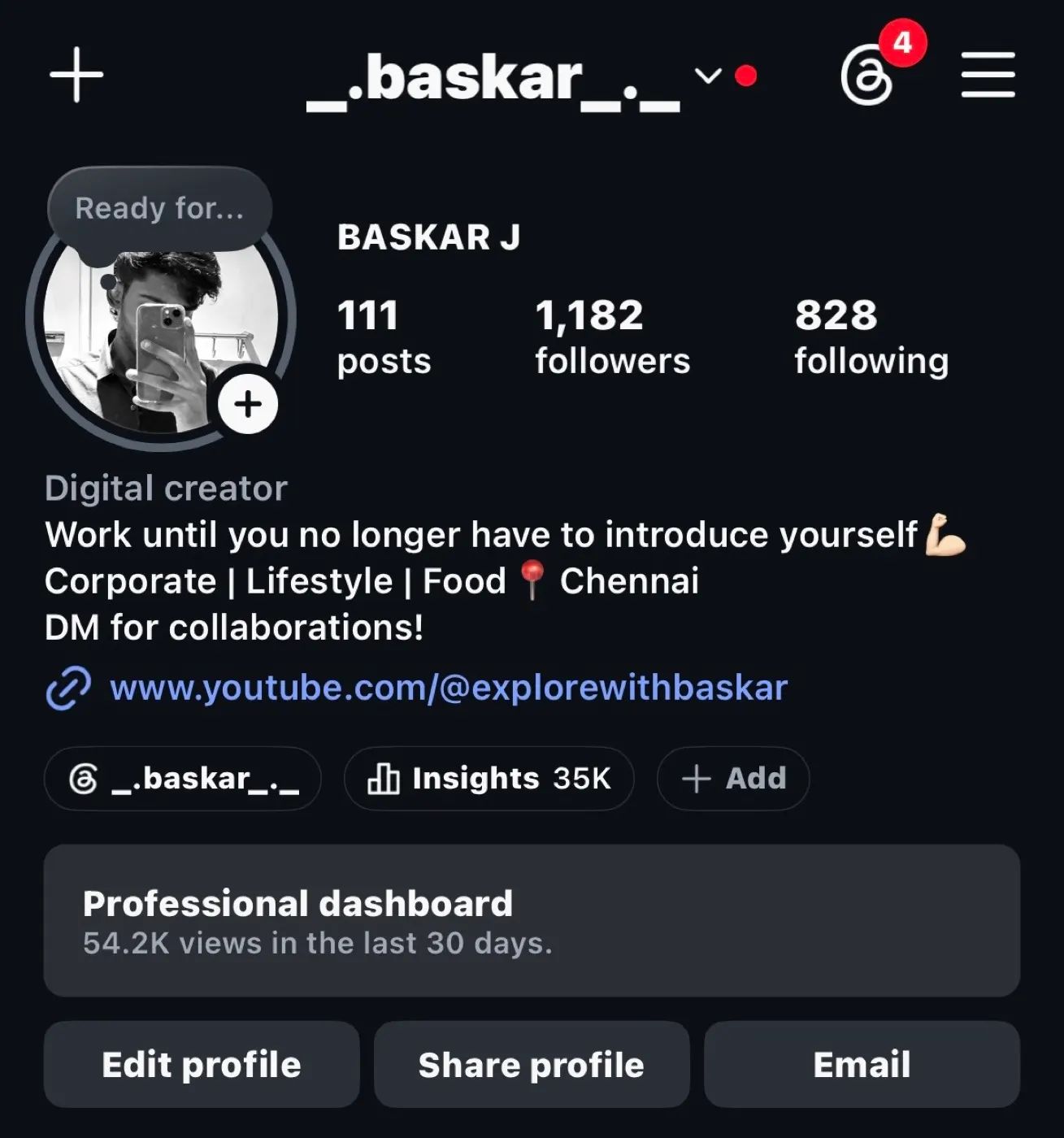Baskar's Instagram profile
